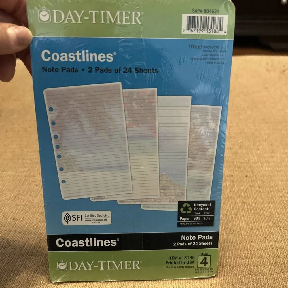 Day-Timer Coastlines Note Pads 2 Pads Of 24 Sheets #13188 Fits 3 & 7 Ring Size 4